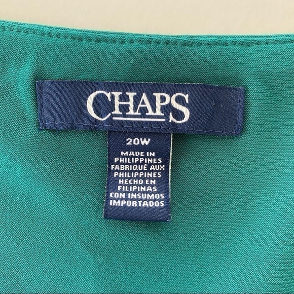 Chaps faux wrap midi dress, surplice top and ruched waist,  stretch, plus size - Picture 13 of 14